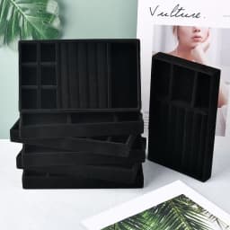 Black/Dark Green Flannel Jewelry Storage Box Household Drawer Earring Necklace Ring Tray Head Rope Ear Clip Display Storage Tray