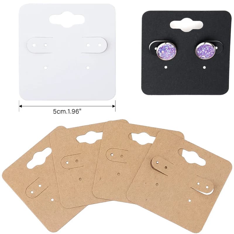 50pcs 5x5cm Paperboard Stud Earrings Cards Display Earrings Hooks Holders Organizers Hang Tag For Diy Jewelry Packaging Making