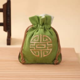 Vintage Linen Drawstring Jewelry Bag Embroidered Chinese Knot Pouch Cotton Linen Storage Bag for Small Items 11.5*14cm 14.5g