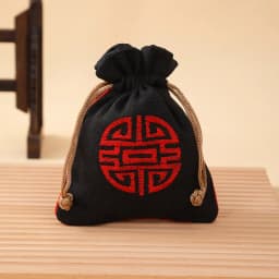 Vintage Linen Drawstring Jewelry Bag Embroidered Chinese Knot Pouch Cotton Linen Storage Bag for Small Items 11.5*14cm 14.5g