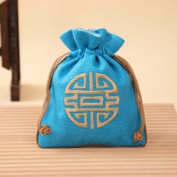 Vintage Linen Drawstring Jewelry Bag Embroidered Chinese Knot Pouch Cotton Linen Storage Bag for Small Items 11.5*14cm 14.5g