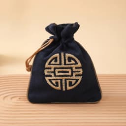 Vintage Linen Drawstring Jewelry Bag Embroidered Chinese Knot Pouch Cotton Linen Storage Bag for Small Items 11.5*14cm 14.5g