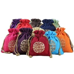 Vintage Linen Drawstring Jewelry Bag Embroidered Chinese Knot Pouch Cotton Linen Storage Bag for Small Items 11.5*14cm 14.5g