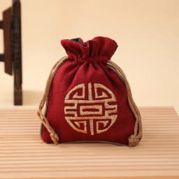 Vintage Linen Drawstring Jewelry Bag Embroidered Chinese Knot Pouch Cotton Linen Storage Bag for Small Items 11.5*14cm 14.5g