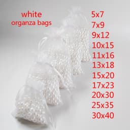 100pcs/Lot Wedding Party White Organza Gift Bags Bag 7x9 9x12 10x15 13x18 15x20 17x23 20x30 30x40cm Jewelry Packaging Bags Pouch