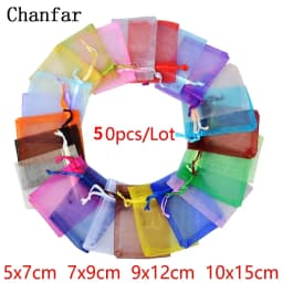 50pcs 24 Colors Jewelry Bag 5*7 7*9 9*12 10*15cm Wedding Gift Organza bag Jewelry Packaging Display & Jewelry Pouches