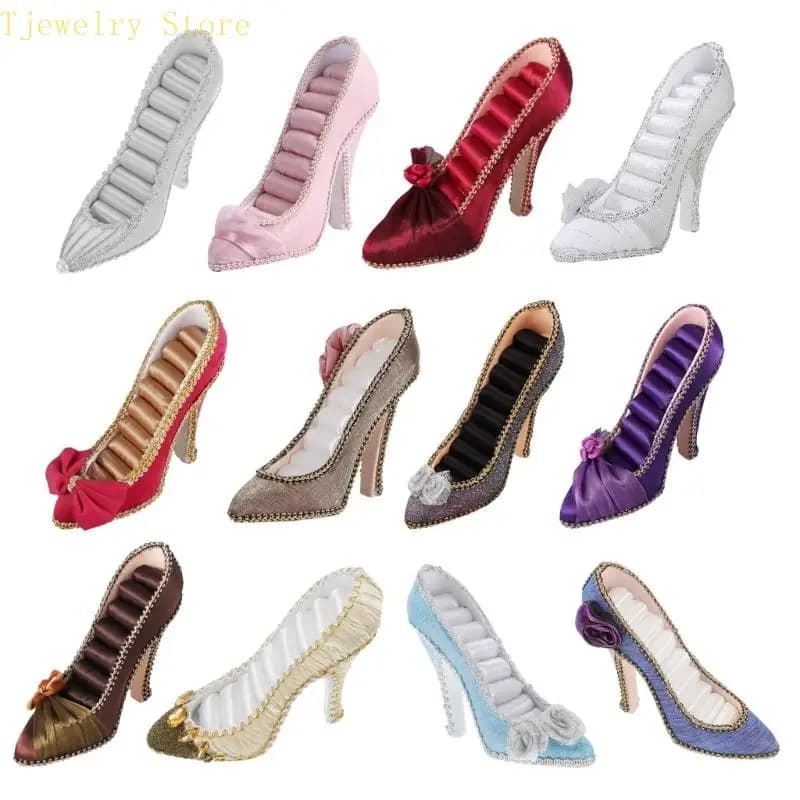 Elegant High Heel Jewelry Organizers Display Stand Fabric Texture for Earrings Necklaces Rings and Accessories