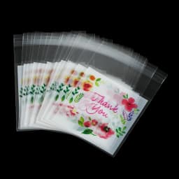 100pcs/lot Colourful Flowers THANK YOU Self-adhesive Bag Plastic Pouches for DIY Jewelry Display Cookies Storage Gifts Bag