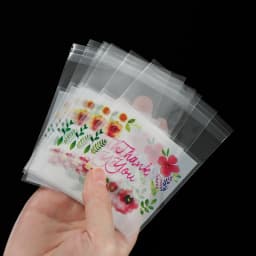 100pcs/lot Colourful Flowers THANK YOU Self-adhesive Bag Plastic Pouches for DIY Jewelry Display Cookies Storage Gifts Bag