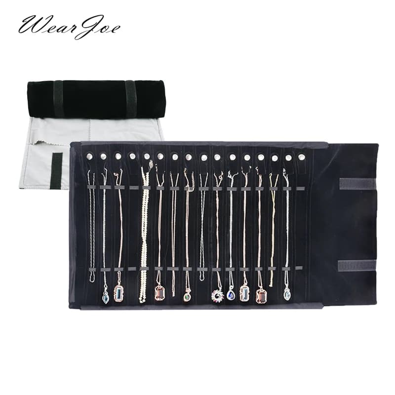 Travel Jewelry Necklace Display Holder Storage Bag Portable Chain Jewelry Roll Up Carrying Bag Case for Bracelet Gift Organizer