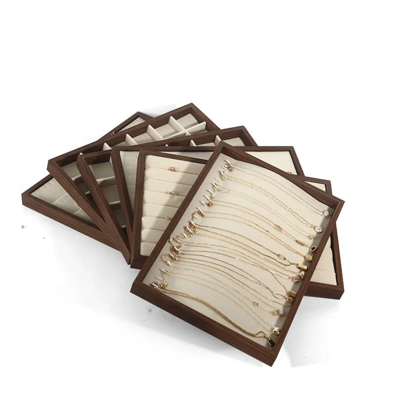 Walnut Jewelry Display Tray Retro Jewelry Props Ring Necklace Earring Organizer Tray for Home Garden Decoration