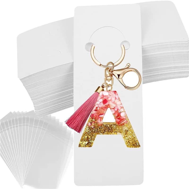 30pcs/lot Keychain Display Card Packaging Holder White Paper Keyring Packing Cards Hang Tag For Diy Jewelry Making Packaging