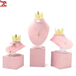 Jewelry Rack Display All Pink Velvet Cloth Window Necklace Ring Jewelry Display Props High-End Display Props Free Combination