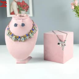Jewelry Rack Display All Pink Velvet Cloth Window Necklace Ring Jewelry Display Props High-End Display Props Free Combination