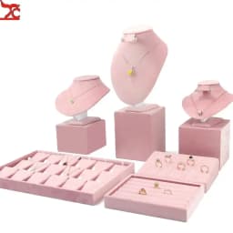 Jewelry Rack Display All Pink Velvet Cloth Window Necklace Ring Jewelry Display Props High-End Display Props Free Combination