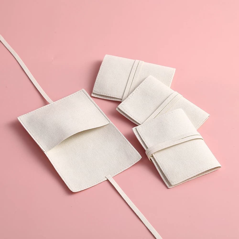 5pcs Jewellery Bag Microfiber Jewelry Pouch with Ribbon Envelope Gift Packaging Bag for Ring Earrings Necklace Bracelet Pendant