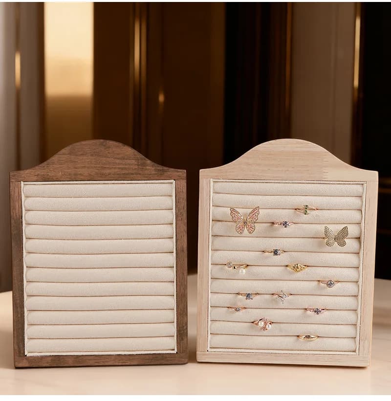 Beige Walnut-Style Vertical Jewelry Display Stand Earrings riing Display Tray Stud Earrings Holder Jewelry showcase Rack