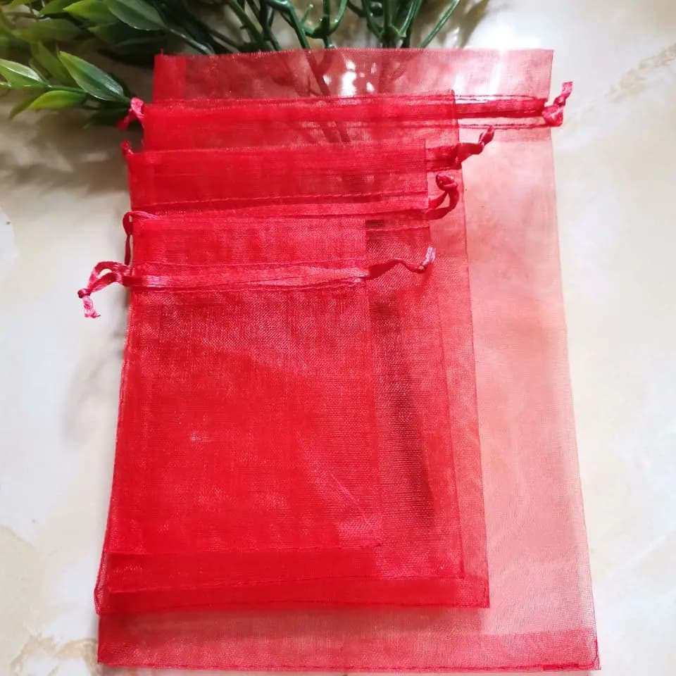 Wholesale 100-1000Pcs/lot Red Organza Packaging Bags Drawstring Jewelry Bag Christmas Goodie Bag Wedding Birthday Party Supplies