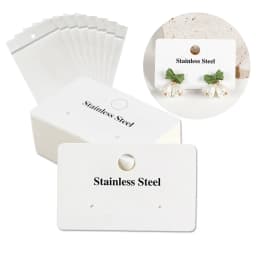 50pcs 6.4x4cm Jewelry Cards with Stainless Steel White Paper Retail Chain Earring Display Bag for Selling Stand Storage Material
