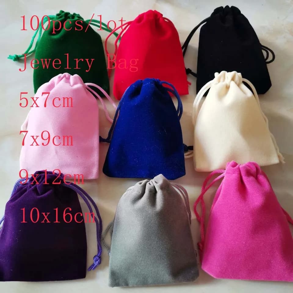 100Pcs/Lot 5x7cm 7x9cm 9x12cm Multicolor Drawstrings Velvet Gift Bags Jewelry Packaging Pouches Wedding Christmas Gift Bags