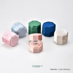 TAIMY Mini Velvet Octagon Custom Logo Jewelry Box Muti Color Three Slots Double Ring Box Wedding Marry Gifts Ring Case
