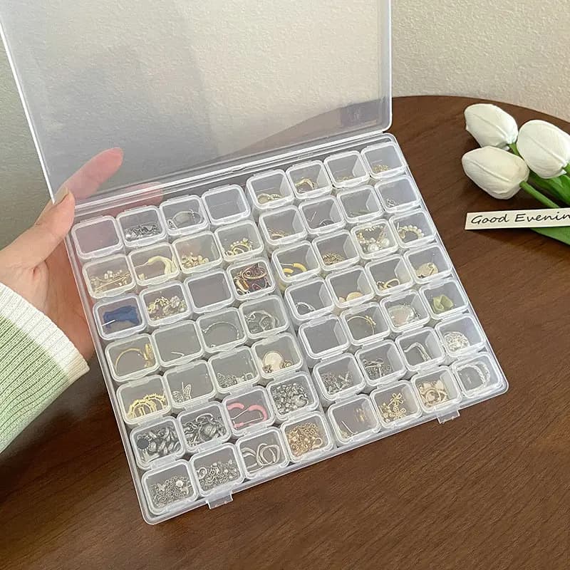 1Pcs 56 Grids Diamond Art Bead Organizer Box Compact & Portable Clear Plastic Case for Jewelry & Gems Storage and Organizing