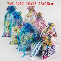 50pcs/lot 7x9 9x12 10x15 13x18cm Colorful Drawstring Organza Bags  Jewelry Packaging Bags Wedding Party Gift Bag Jewelry Pouch