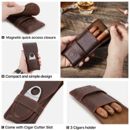 Vintage Genuine Leather 3-Finger Cigars Holder Portable Humidor Box With Cutter Case For Men Men's Gift Box/Gift Bag