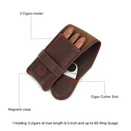 Vintage Genuine Leather 3-Finger Cigars Holder Portable Humidor Box With Cutter Case For Men Men's Gift Box/Gift Bag