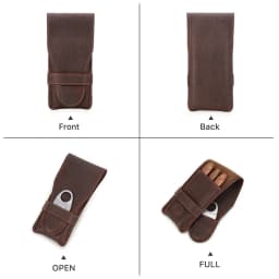 Vintage Genuine Leather 3-Finger Cigars Holder Portable Humidor Box With Cutter Case For Men Men's Gift Box/Gift Bag