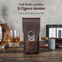 Vintage Genuine Leather 3-Finger Cigars Holder Portable Humidor Box With Cutter Case For Men Men's Gift Box/Gift Bag