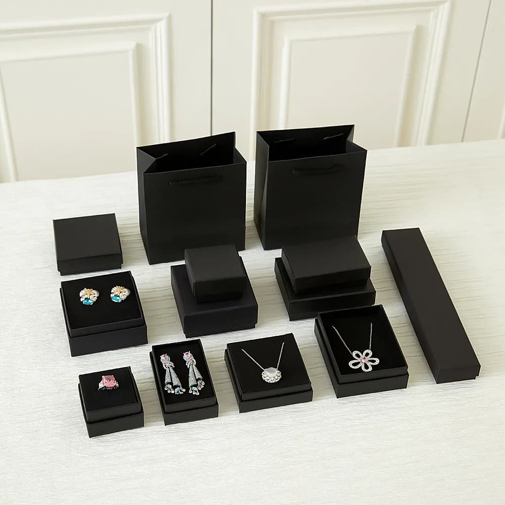High-end Black Jewelry Gift Box for Earring Necklace Bracelet Ring Pendant Jewelry Storage Square Paper Box Gift Packaging Box