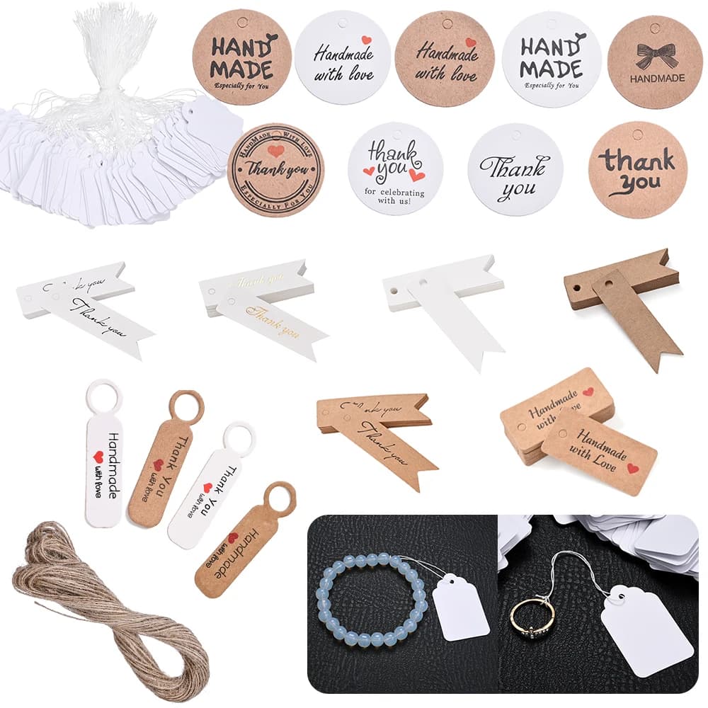 Kraft Paper Tags With Strings Handmade With Hang Garment Tags For Jewelry Crafts Price Candy/Gift/Cookies Display Label Card