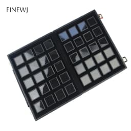 Grids Jewelry Gem Travel Display Leather Carrying Bag Show Case Loose Diamond Gemstone Bead Collection Storage Box Glass Top Lid