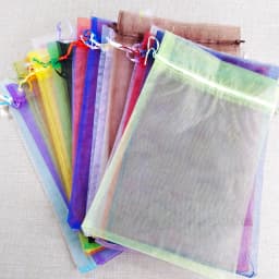 100pcs Organza Pouch 15x20 17x23 20x30 25x35cm Drawable Organza Bags Jewelry Packaging Bags Wedding Party Gift Bag Favor Bags