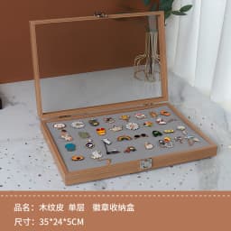 Metal Badge Display Stand Felting Barrette Pin Award Medal Chest Pin Dustproof Storage Box Vintage Style Natural Texture