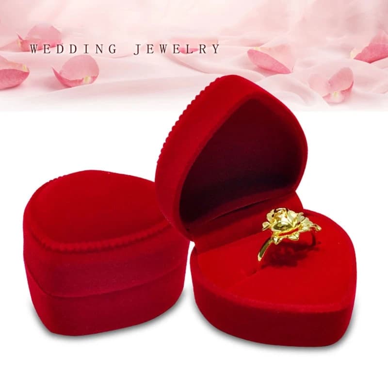 Red Love Single Ring Box Pendant Box Ring Organizer Jewelry Gift Storage for Wedding Proposal Engagement Ceremony