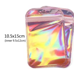 50pcs/lot Pink Laser Ziplock Bags Reusable Plastic Transparent Bags for Jewelry Packaging Cosmetic Retail Display Bags