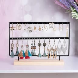 2-Tier 46-Hole Earring Display Holder Metal Wood Stand Jewelry Storage Organizer Ear Stud Rack Gift for Women