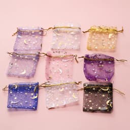 50pcs/Lot 7x9 9x12 10x15 13x18cm Printing Star Moon Christmas Organza Sack Drawstring Charm Packaging Bags Daily Jewelry Making
