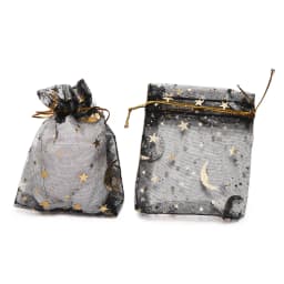 50pcs/Lot 7x9 9x12 10x15 13x18cm Printing Star Moon Christmas Organza Sack Drawstring Charm Packaging Bags Daily Jewelry Making