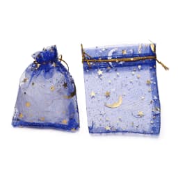 50pcs/Lot 7x9 9x12 10x15 13x18cm Printing Star Moon Christmas Organza Sack Drawstring Charm Packaging Bags Daily Jewelry Making