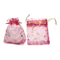 50pcs/Lot 7x9 9x12 10x15 13x18cm Printing Star Moon Christmas Organza Sack Drawstring Charm Packaging Bags Daily Jewelry Making