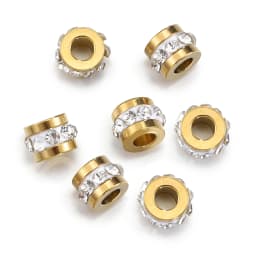 10pcs Gold Color Stainless Steel Rhinestone Beads 5x7mm Spacer Loose Bead Charm for DIY Jewelry Making Bracelet Necklace Finding