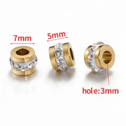 10pcs Gold Color Stainless Steel Rhinestone Beads 5x7mm Spacer Loose Bead Charm for DIY Jewelry Making Bracelet Necklace Finding