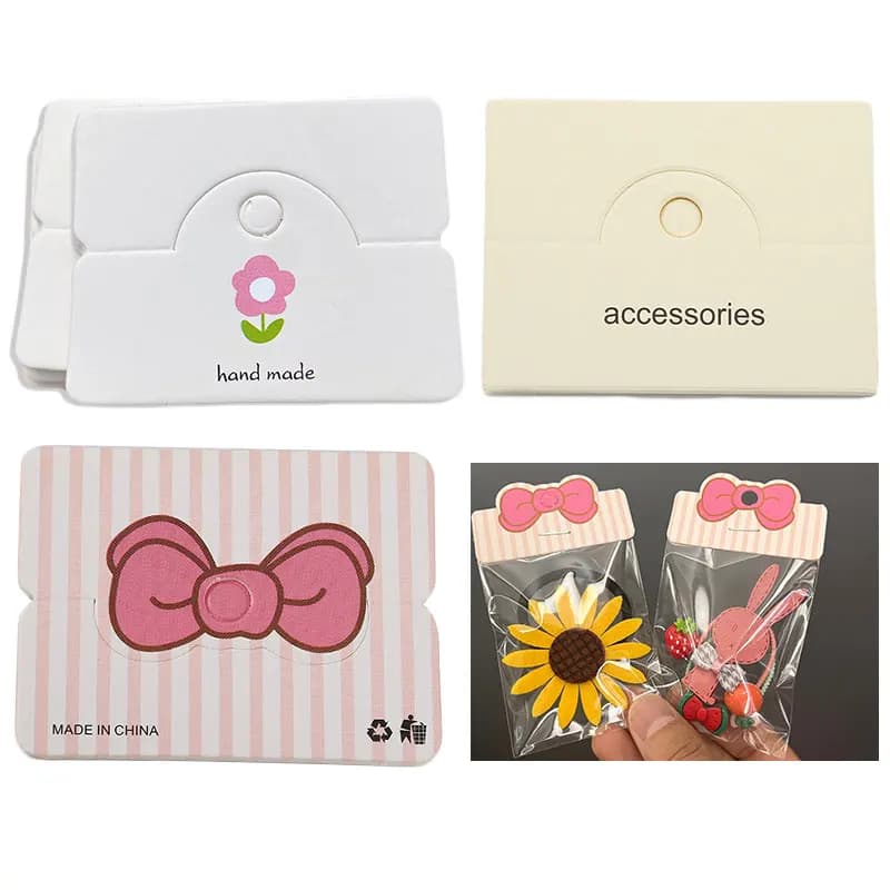 50pcs/lot Foldable Packaging Paper Cards with OPP Bags for Handmade Jewelry Retail Hang Tag Bow-knot Pattern Display Cardboard