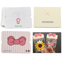 50pcs/lot Foldable Packaging Paper Cards with OPP Bags for Handmade Jewelry Retail Hang Tag Bow-knot Pattern Display Cardboard