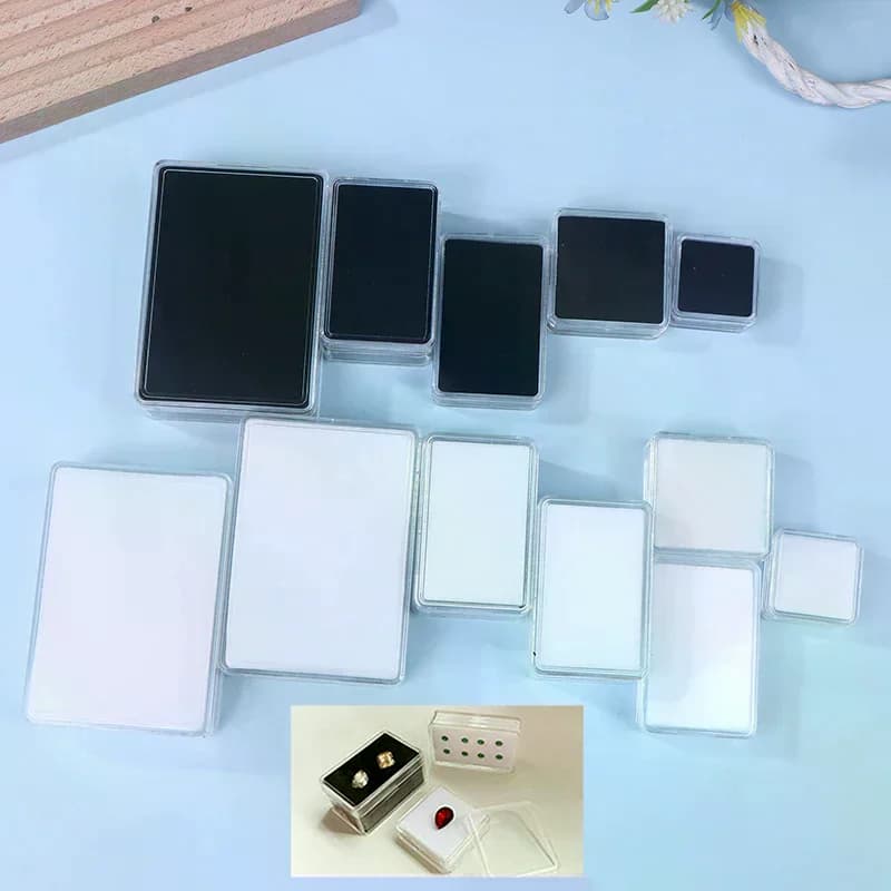 Transparent Diamond Jewelry Display Box With Foam Pad Bare Stone Gem Storage Container Case Glass Beads Organizer Packaging Box