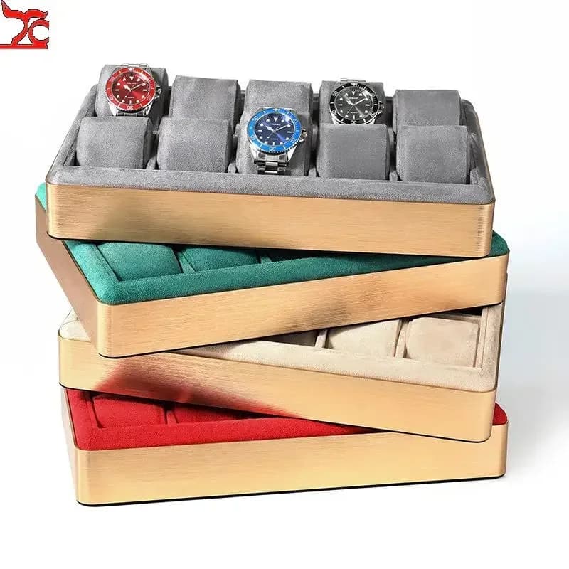 10 Grids Watch Storage Box Metal Round Edge Jewelry Organizer Tray Men's and Women's Wrist Watch Display Prop