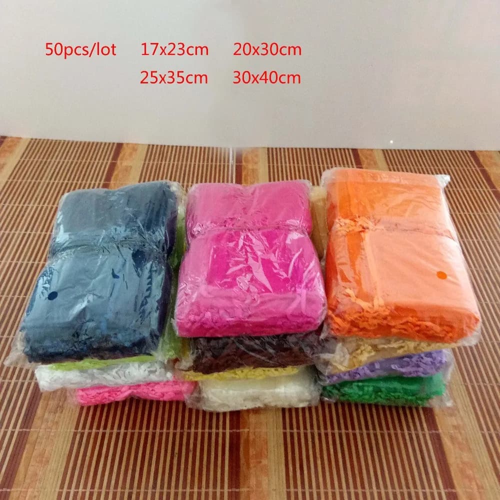 50pcs 17x23 20x30 Jewelry Packaging Drawable Organza Bag Jewelry Pouches Wedding Party Decoration Gift Bags Jewelry Packing Bags